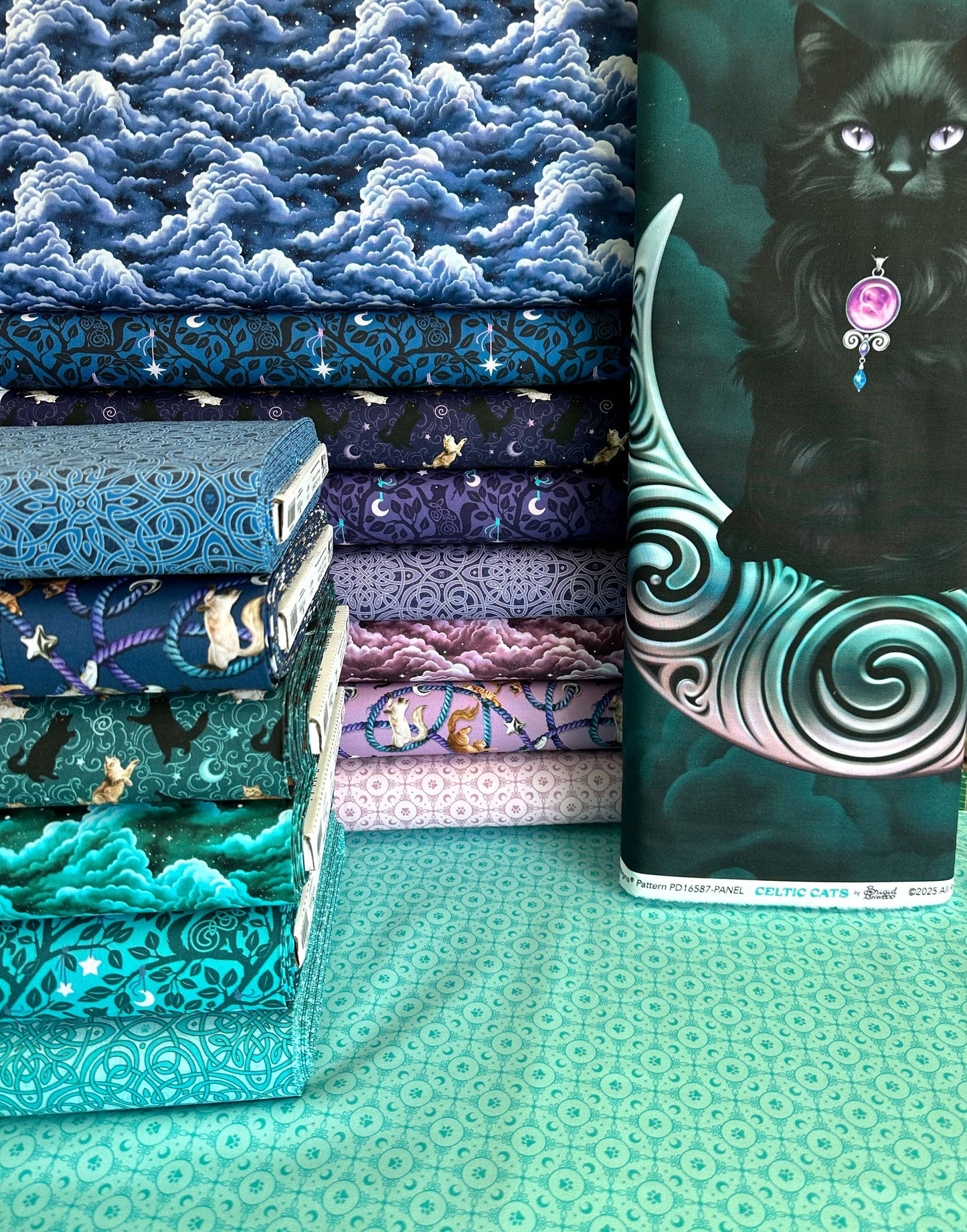 Celtic Cats by Brigid Ashwood Collection Clouds Teal CD16581-TEAL Cotton Woven Fabric