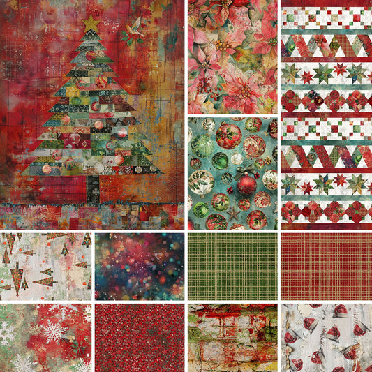 Preorder July 2027: A Rough Christmas FY Bundle of 11 Fabrics and 1 36" Panel