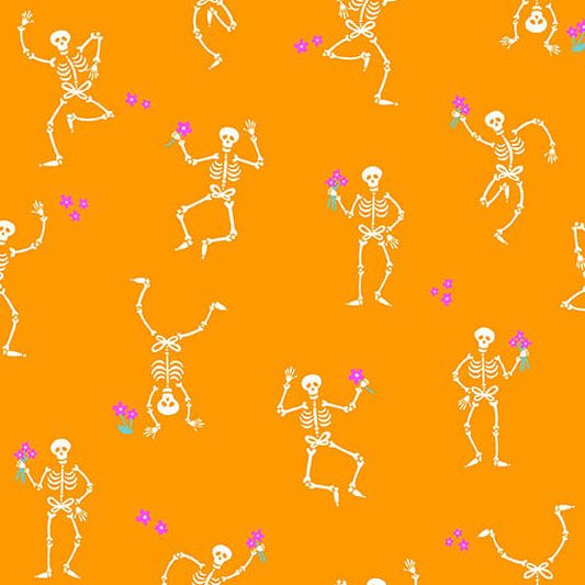 PREORDER ITEM-EXPECTED MARCH 2026: Ghostly Garden by K P Creates Skeleton Jig Orange A-10196-O Cotton Woven Fabric