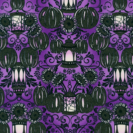 Bat-tastic by Vanessa Lillrose & Linda Fitch Lanterns Grape w/Glitter    WELM2170718 Cotton Woven Fabric
