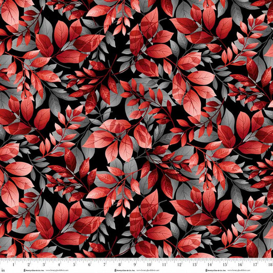 PREORDER ITEM - EXPECTED APRIL 2026: Scarlet's Treasure by Color Principle Leaves Black/Red    3645-98 Cotton Woven Fabric