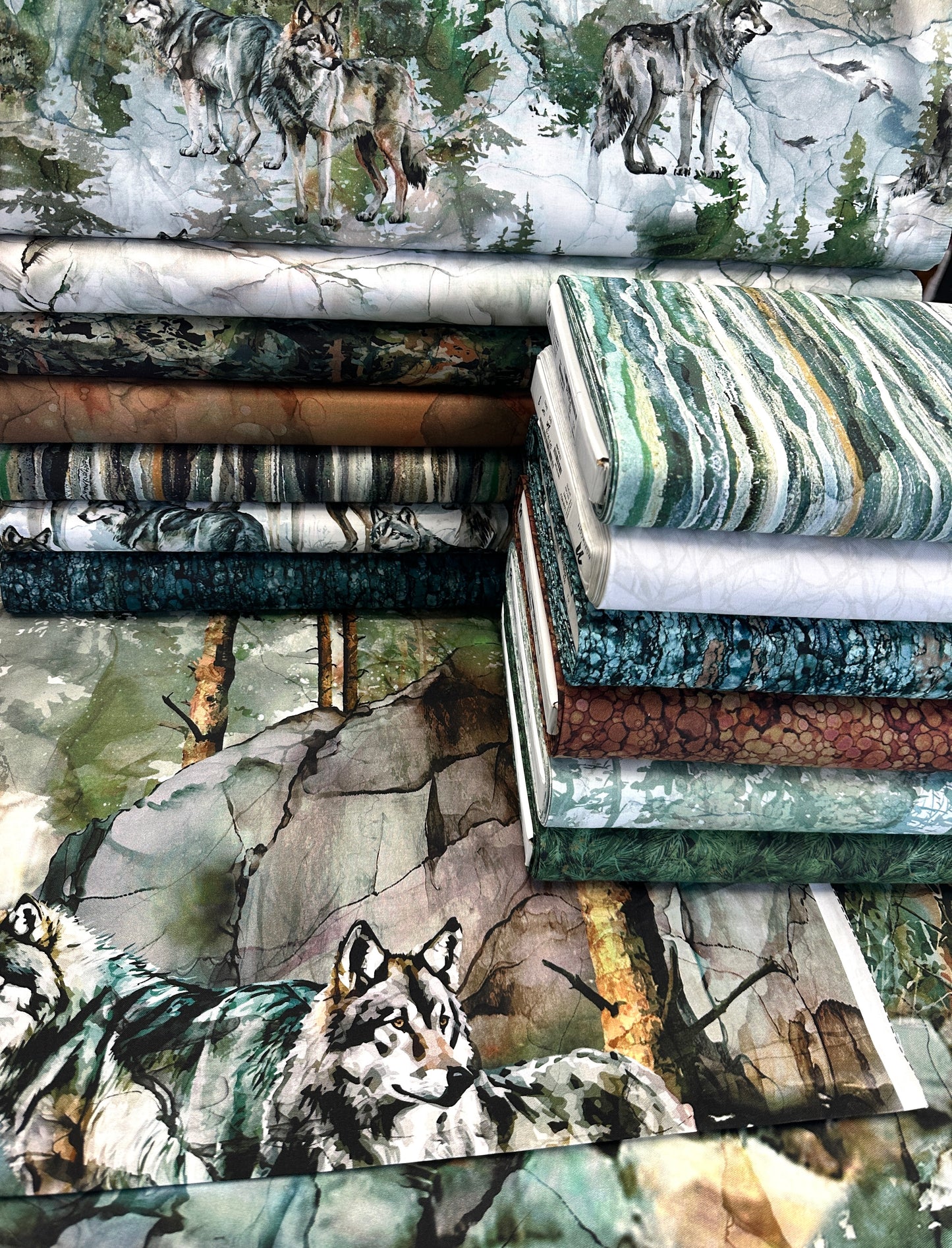 New Arrival:  Lone Wolf By Deborah Edwards and Melanie Samra Teal / Multi  DP27182-66 Cotton Woven Fabric