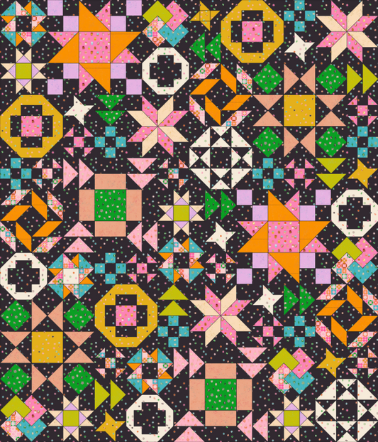 Preorder August 2026: Lucky Stars Midnight Quilt BOM full kit Featuring RSS 1-800-Notion and Speckled