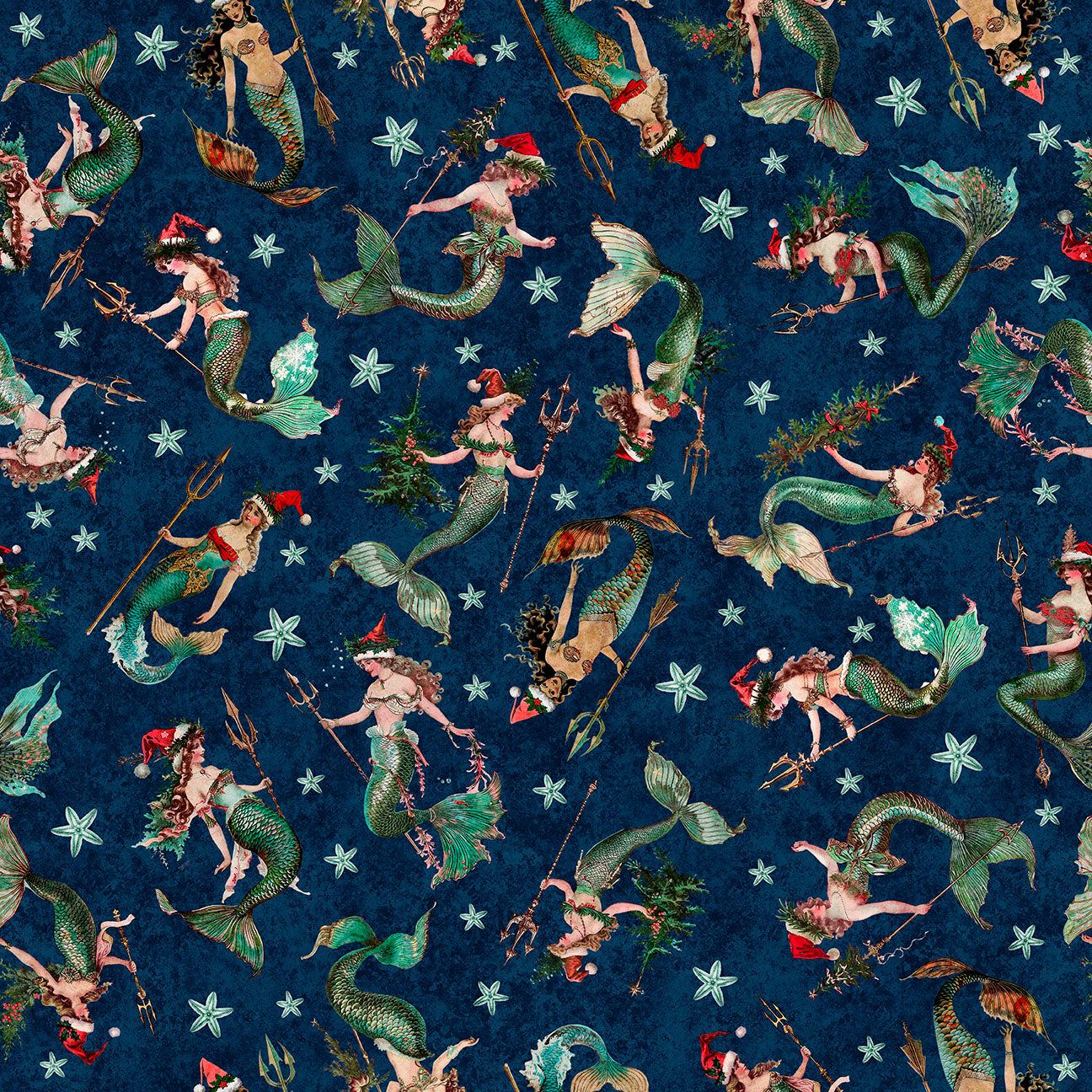 PREORDER ITEM - EXPECTED MAY 2025: Gotta Have it by Morris Creative Group Mermaids Navy    31192N Cotton Woven Fabric