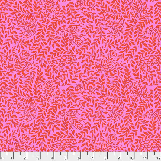 Tula Pink Monkey Wrench Ribbit Mango PWTP137.Mango Cotton Woven Fabric