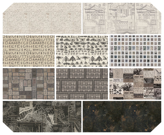 Tim Holtz Eclectic Element Palette Charcoal (Month 11) Subscription Program Full Yard Bundle of 10 Prints Cotton Woven Fabric  CSFY Bundle