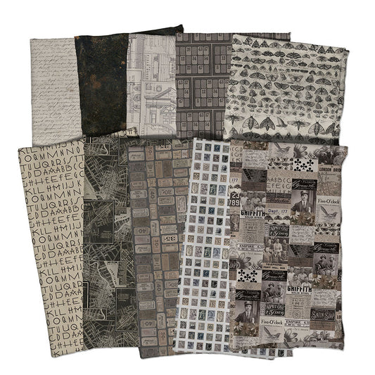 Tim Holtz Eclectic Element Palette Charcoal Half Yard Bundle of 10 Prints Cotton Woven Fabric