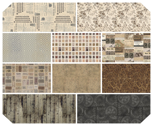 Tim Holtz Eclectic Element Palette Neutral Fat Quarter Bundle of 10 Prints Cotton Woven Bundle