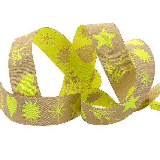 Tula Pink Everglow 7/8" Woven Jacquard Fairy Flakes Moonbeam Woven Ribbon TK-107/22mm Col 1 Priced per Yard