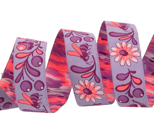 Tula Pink Everglow 7/8” wide Birds & Bees Ribbon Birds & Bees Mystic Woven Ribbon TK-108/22mm Col 4 Priced per Yard