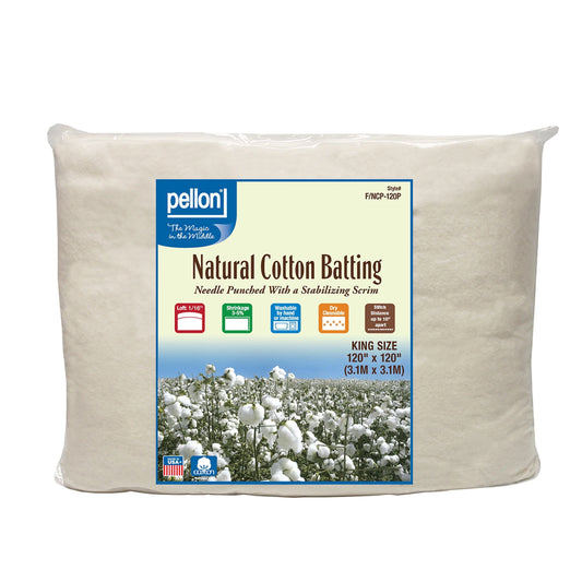 Pellon Natural Cotton Batting King-Sized 120" by 120" NCP-120