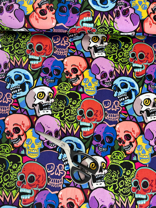 New Arrival: Nicole's Prints  Neon Skull Multi 9058a Cotton Woven Fabric