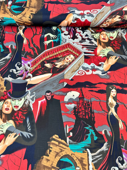 Haunted House  Night of the Vampire Red  9043c Cotton Woven Fabric