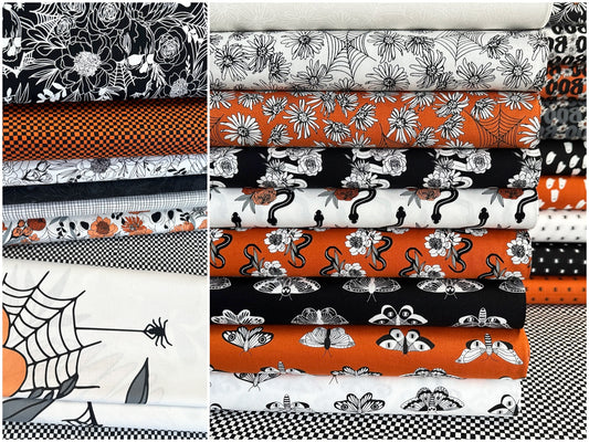 New Arrival: Noir by Alli K Design Whispering Webs Midnight Pumpkin    11541-13 Cotton Woven Fabric