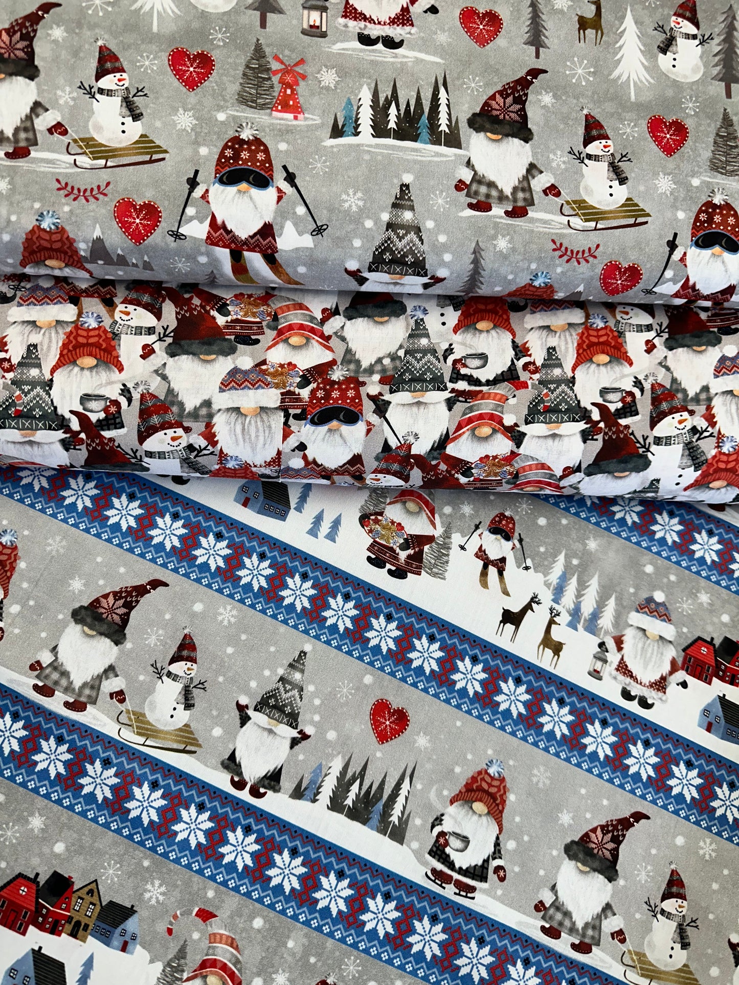 Nordic Gnomes by Gail Cadden Nordic Gnomes and Snowman    GAIL-CD2885-MULTI Cotton Woven Fabric