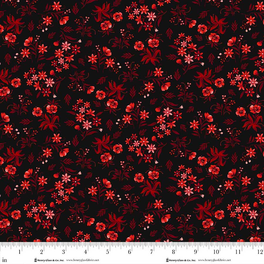 PREORDER ITEM - EXPECTED APRIL 2026: Scarlet's Treasure by Color Principle Nosegays Black/Red    3646-98 Cotton Woven Fabric