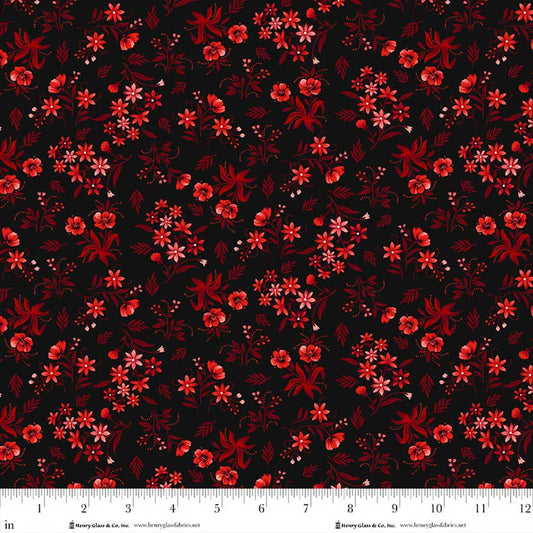PREORDER ITEM - EXPECTED APRIL 2026: Scarlet's Treasure by Color Principle Nosegays Black/Red    3646-98 Cotton Woven Fabric