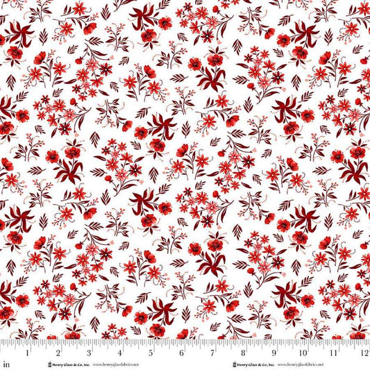 PREORDER ITEM - EXPECTED APRIL 2026: Scarlet's Treasure by Color Principle Nosegays White/Red    3646-18 Cotton Woven Fabric