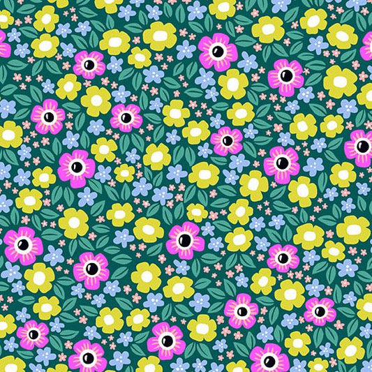 PREORDER ITEM-EXPECTED MARCH 2026: Ghostly Garden by K P Creates Floral Fright Teal A-10197-T Cotton Woven Fabric