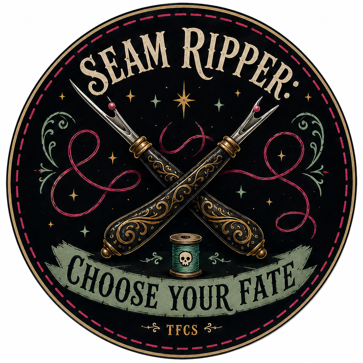 3 Inch Vinyl Gloss Sticker Seam Ripper Choose Your Fate Designed by The Fabric Candy Shoppe
