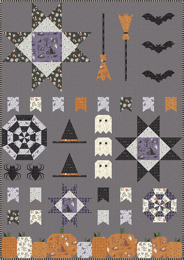 Preorder Apr 2027: Spooky Sampler Quilt Kit Featuring Cobweb Cottage