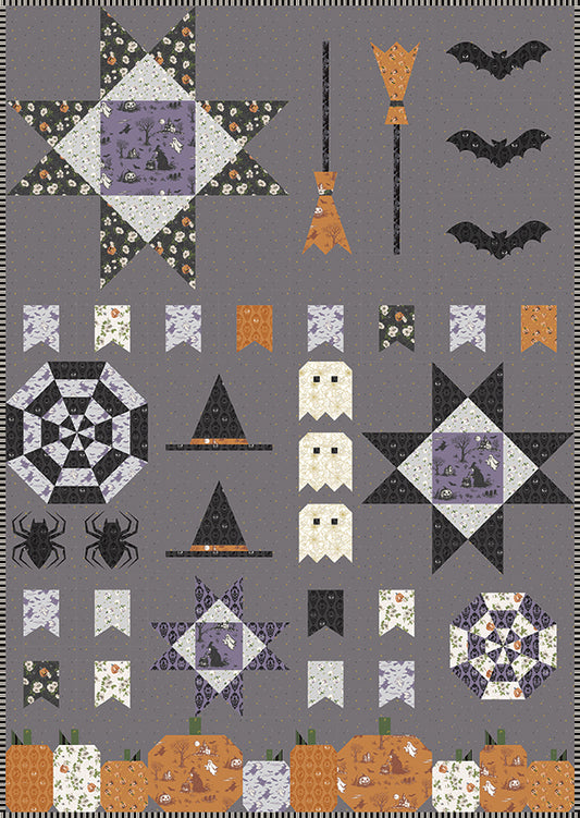 Preorder Apr 2027: Spooky Sampler Quilt Kit Featuring Cobweb Cottage