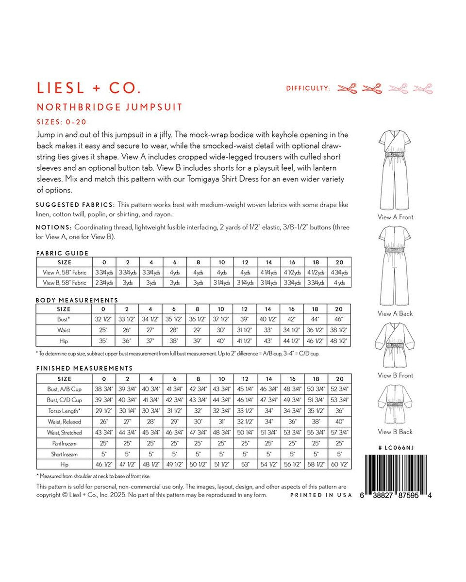 Liesl + Co Northbridge Jumpsuit Pattern P318-Northbridge