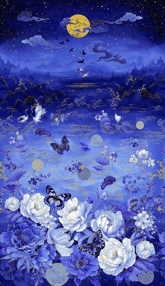 PREORDER ITEM EXPECTED IN JANUARY 2026 Moonlight By Chong-A Hwang  24” Panel Ocean Metallic CM3980-OCEAN Cotton Woven