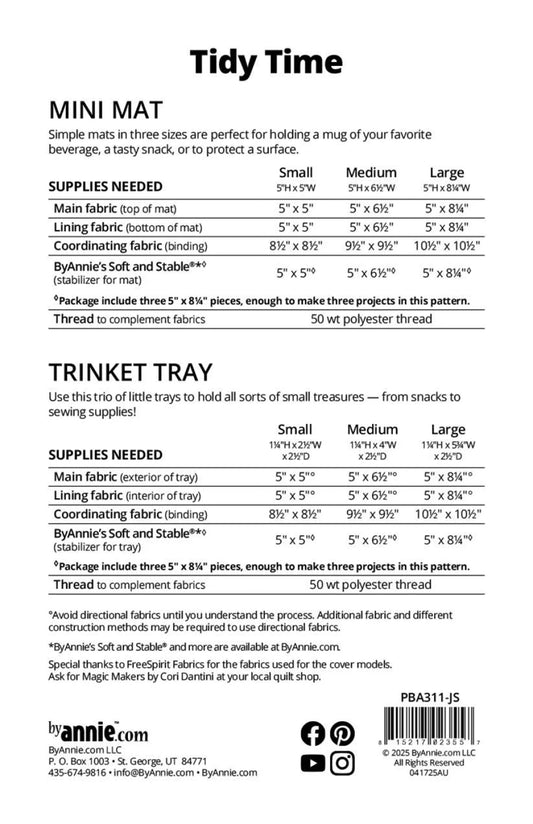 Tidy Time Jump Starters Paper Pattern  PBA311-JS Pattern