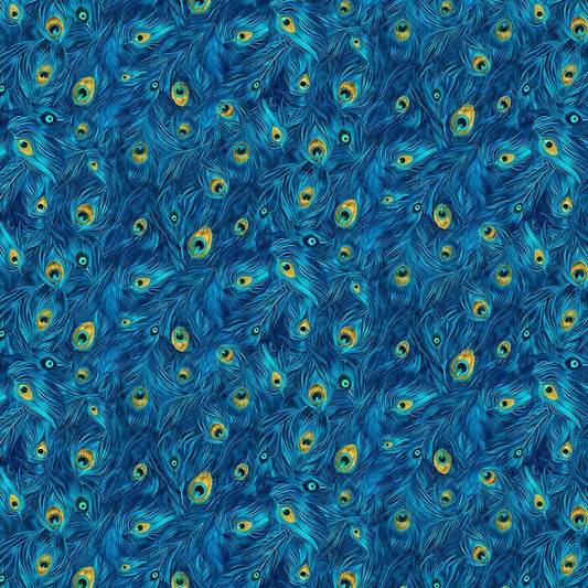 PREORDER ITEM EXPECTED JANUARY 2026: Wild Beauty Packed Peacock Plumes PLUME-CD3965 ROYAL Cotton Woven