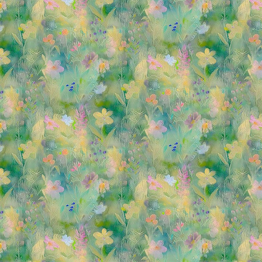 PREORDER ITEM EXPECTED JANUARY 2026: Wild Beauty Wild Flower Field PLUME-CD3966 GREEN Cotton Woven