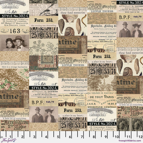 Tim Holtz Eclectic Element Palette Collage Neutral PWTH250.Neutral Cotton Woven Fabric