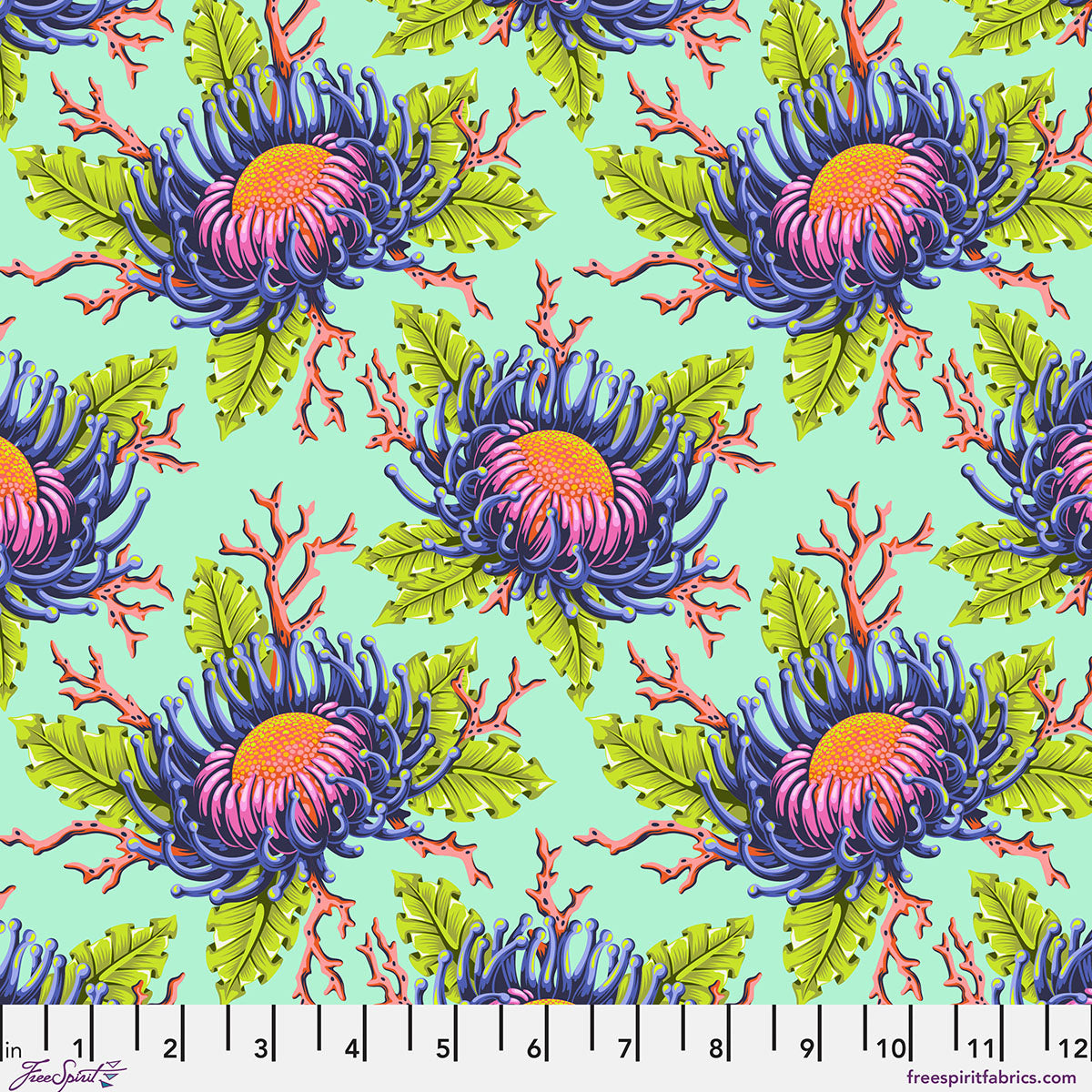 Preorder May 2026: Floral Reef Friends and Anemones Seafoam PWTP265 by Tula Pink