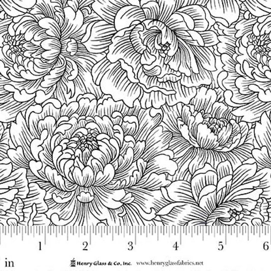 PREORDER ITEM - EXPECTED APRIL 2026: Scarlet's Treasure by Color Principle Peony Monotone White/Black    3644-19 Cotton Woven Fabric