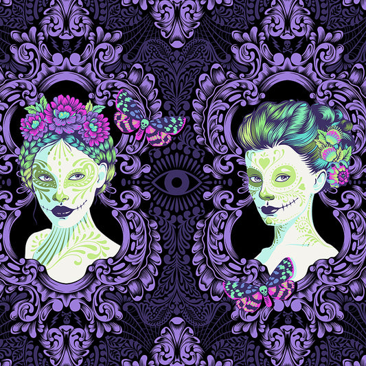 De La Luna by Tula Pink Possessed Haunted Cameos PWTP110.Haunted PWTP110.Haunted Cotton Woven Panel