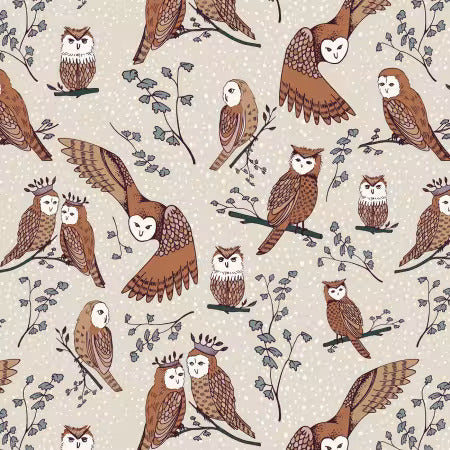 Preorder November 2026: Black Forest Owlette Almond 229263X by Jayme Murray Organic Cotton Woven