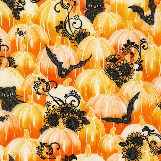 Bat-tastic by Vanessa Lillrose & Linda Fitch Pumpkins Pumpkin w/Glitter     WELM21705148 Cotton Woven Fabric