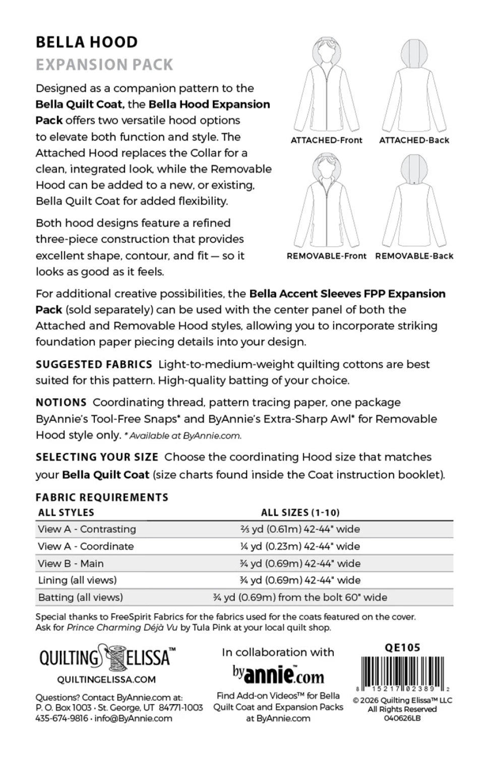 Bella Hood Expansion Pack Pattern QE105