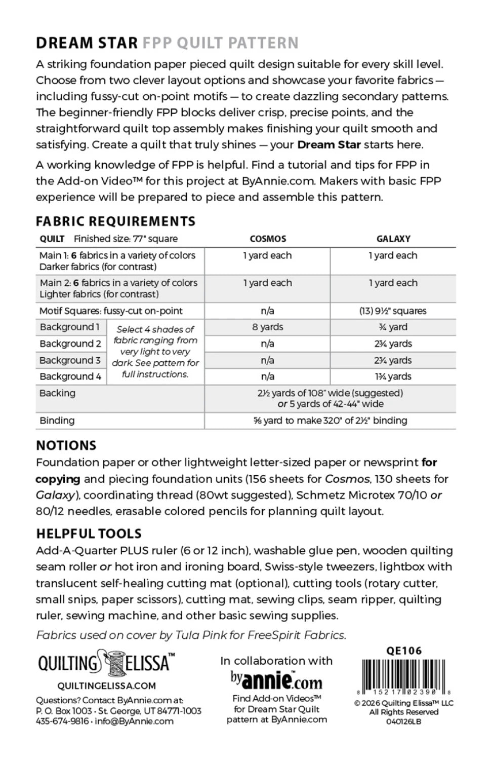Dream Star Quilt Pattern QE106