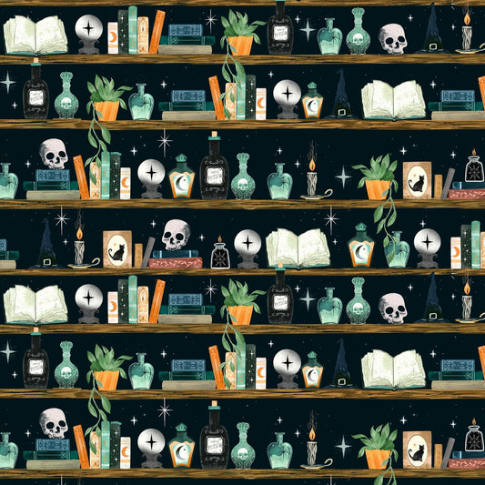 Preorder June 2026: Witchy Wicked Bookshelf with Potion Bottles & Crystal Balls Black 4861-99 by Rose Halsey