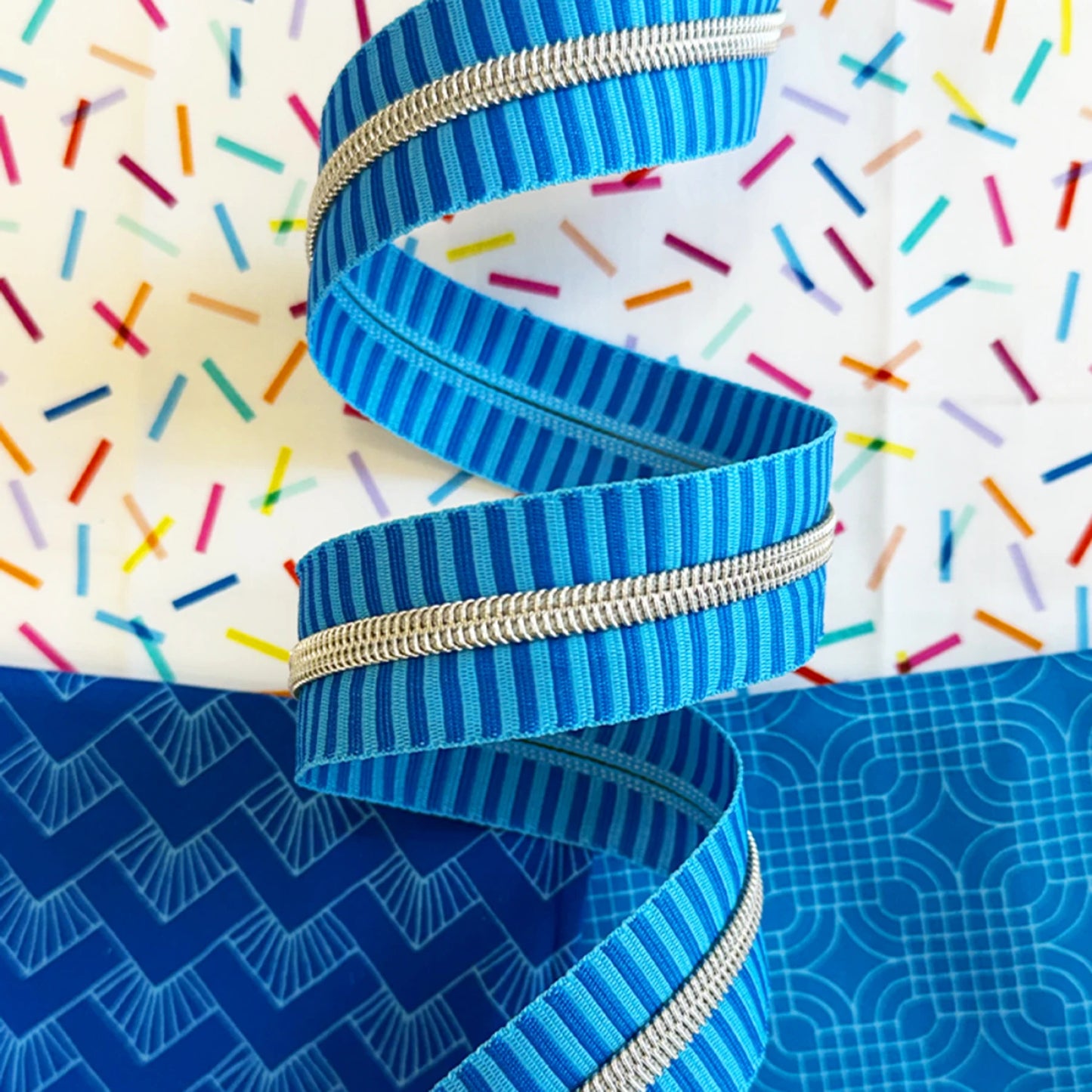 Wide Blue Stripe Zipper Tape with Nickel Teeth SASSZIP-BLUE
