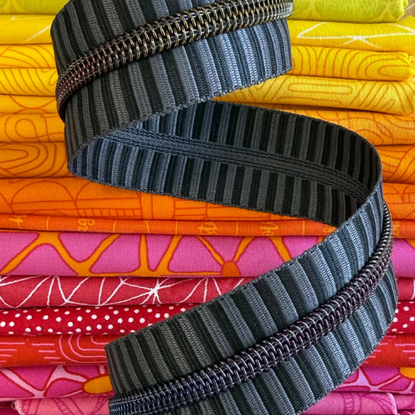 Wide Black & Grey Stripe Zipper Tape with Rainbow Teeth SASSZIP-GREY