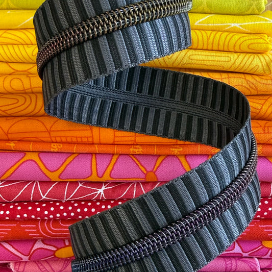 Wide Black & Grey Stripe Zipper Tape with Rainbow Teeth SASSZIP-GREY