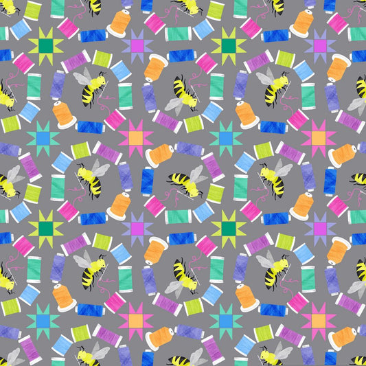 PREORDER ITEM - EXPECTED MARCH 2026: Quilty Helpurrs by Pammie Jane Quilting Bee Limestone STELLA-DPJ3353-LIMESTONE Cotton Woven Fabric