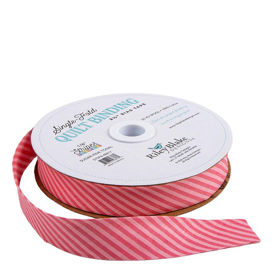 Single Fold Quilt Binding 1/8" Tonal Stripe Sugar Pink STSFB-48817