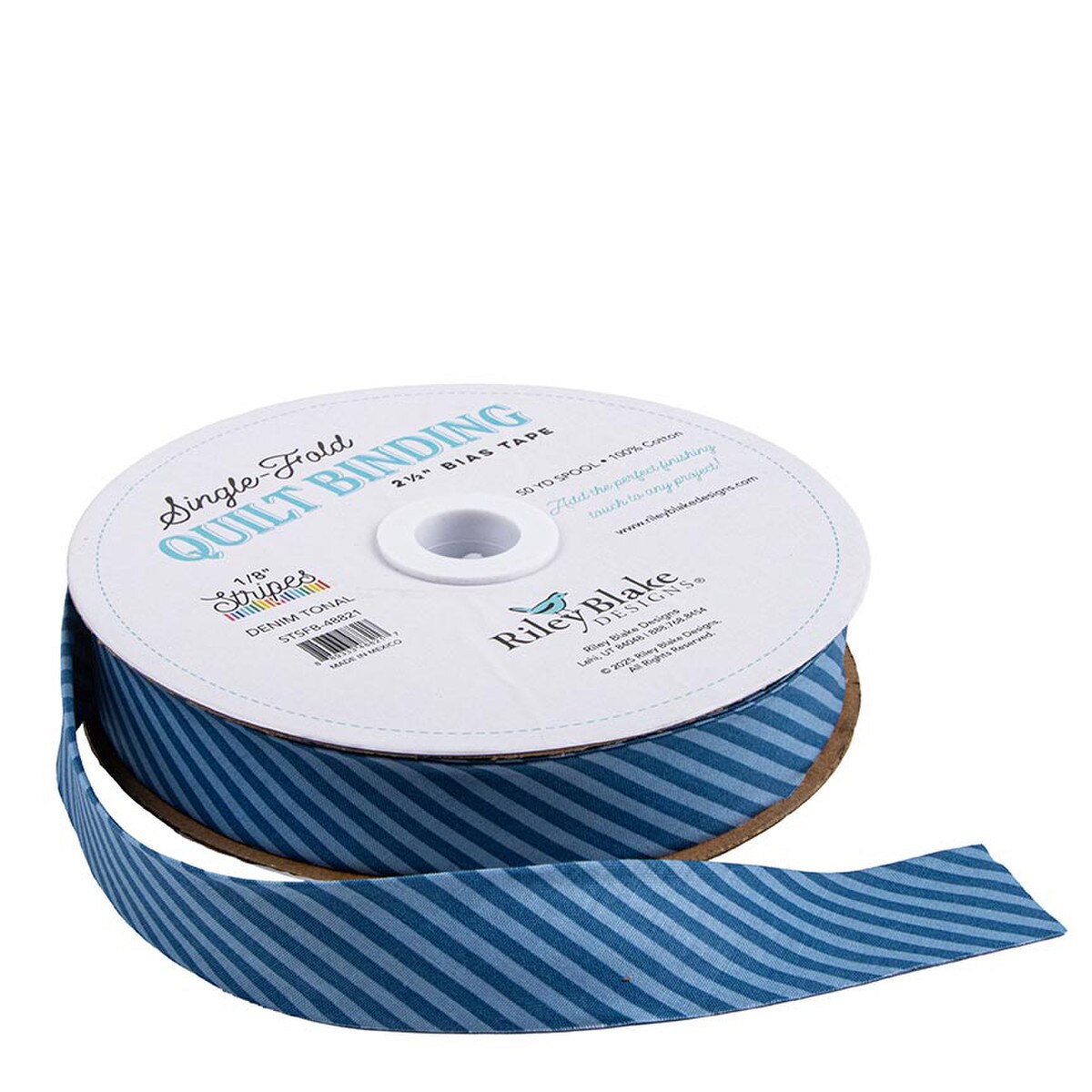 Single Fold Quilt Binding 1/8" Tonal Stripe Denim STSFB-48821