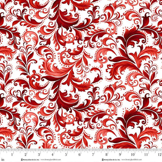 PREORDER ITEM - EXPECTED APRIL 2026: Scarlet's Treasure by Color Principle Scrolls White/Red    3643-18 Cotton Woven Fabric