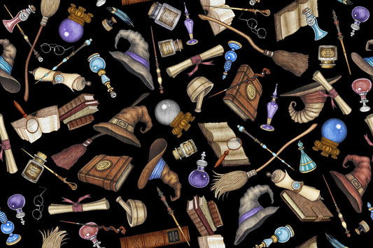 Spellbound Wizards Motifs Black 26609J Cotton Woven Fabric