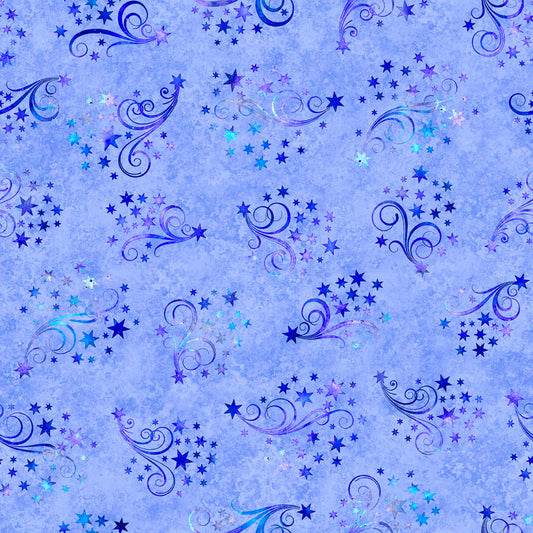 Lil' Wizards by Morris Creative Group Star & Scroll Blue 30554B Cotton Woven Fabric