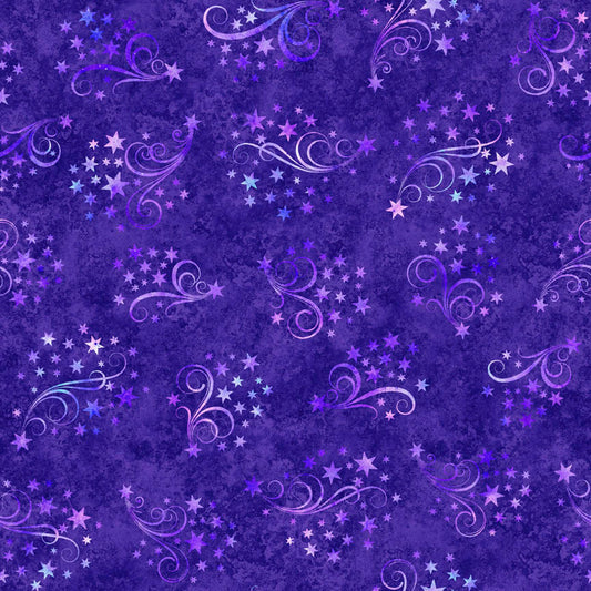 Lil' Wizards by Morris Creative Group Star & Scroll Purple    30554V Cotton Woven Fabric